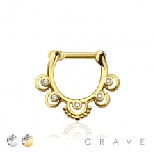 MULTI GEM CZ LOTUS FLOWER PEACKOCK RADIANCE SEPTUM HINGED CLICKER